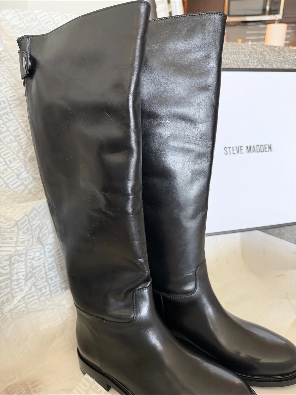 Steve Madden “BEREN” Black Over-the-Knee Leather Boots